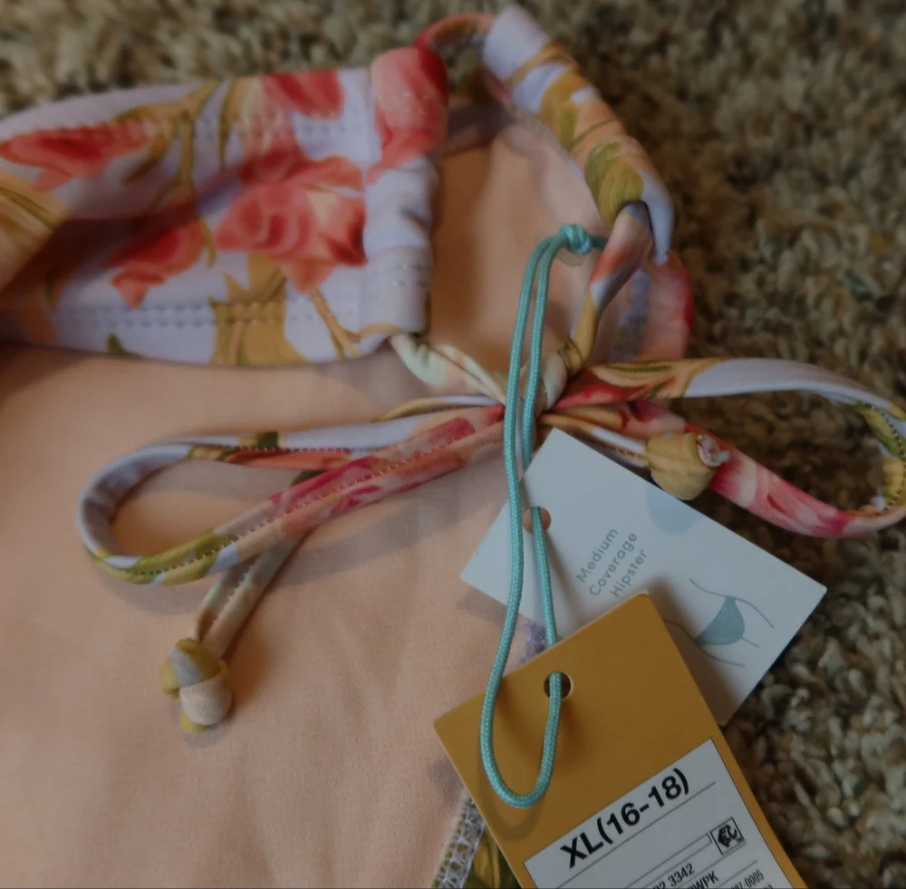 Kona Sol Pink and Cream Floral Bikini Bottom